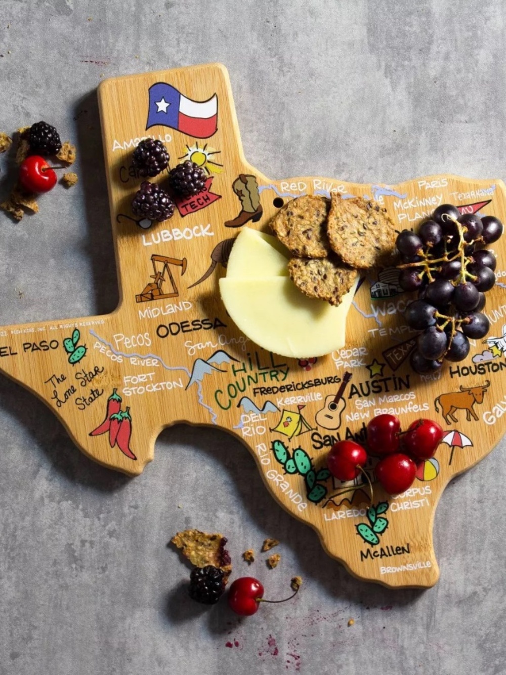 NWT Totally Bamboo Texas State Shaped Cutting Board with Artwork by Fish Kiss - Picture 5 of 7